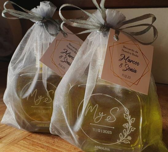 Bouteille d'Huile d'Olive PREMIUM Mélanie 100ml ou 200ml pour les mariages 10 botella aceite de oliva detalle boda con bolsita y serigrafia melanie
