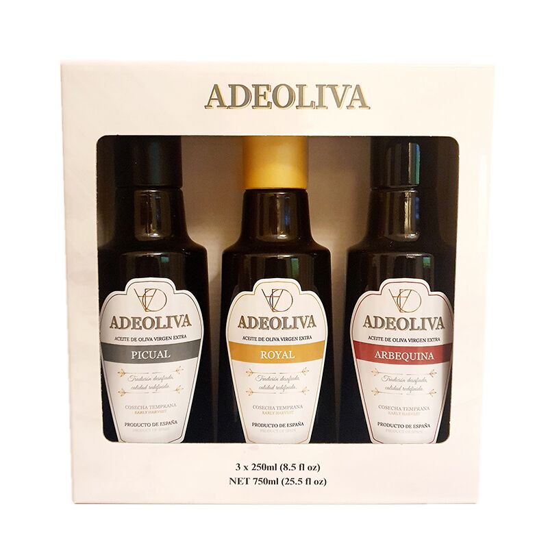 Pack Regalo Aceite de oliva VE Premium - ADEOLIVA (Estuche 3x250ml) 1 Pack regalo 250ml