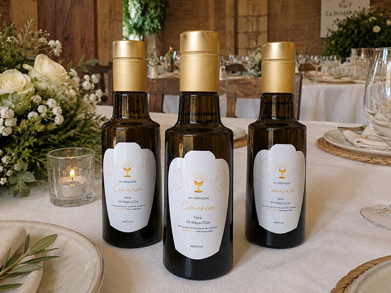 Huile d'Olive Primeur 250ml mariages et communions (Boîte 9Uds) - ADEOLIVA 4 Botellita 250ml aceite de oliva para bodas y comuniones pack